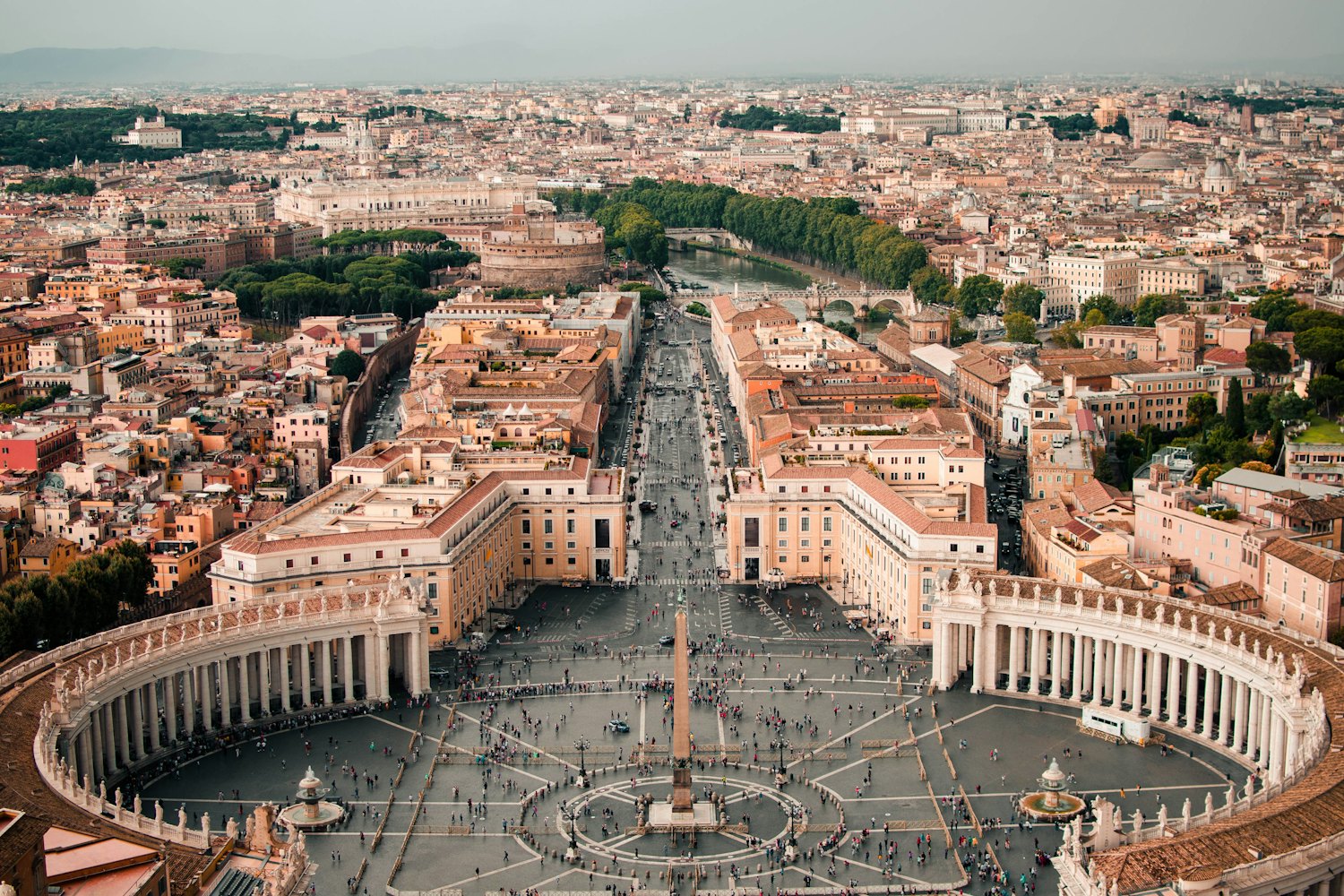 Aerial view of St. Peter's Square and the rooftops of Rome